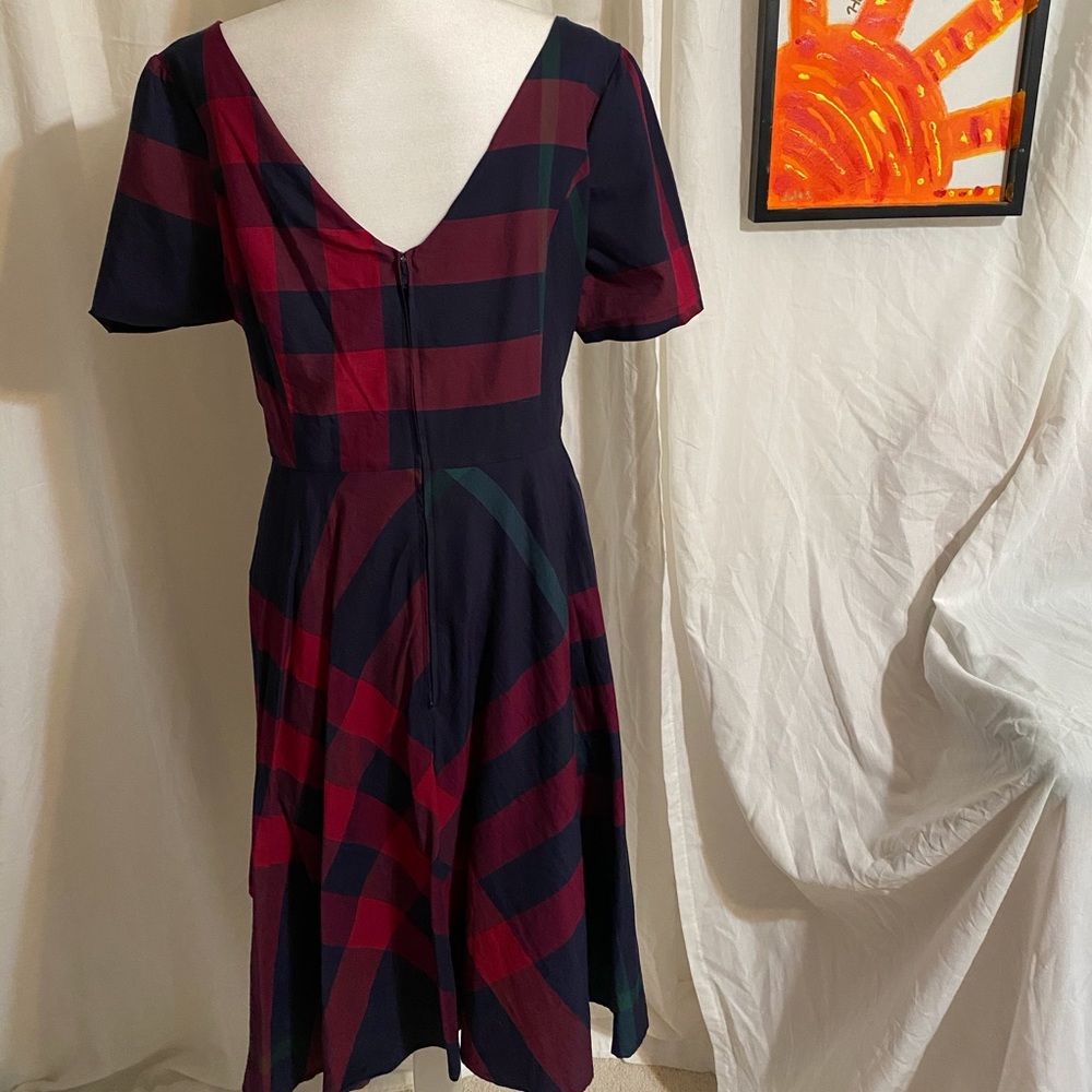 ModCloth Navy Dress with Red and Green Plaid Midi - Picture 3 of 4